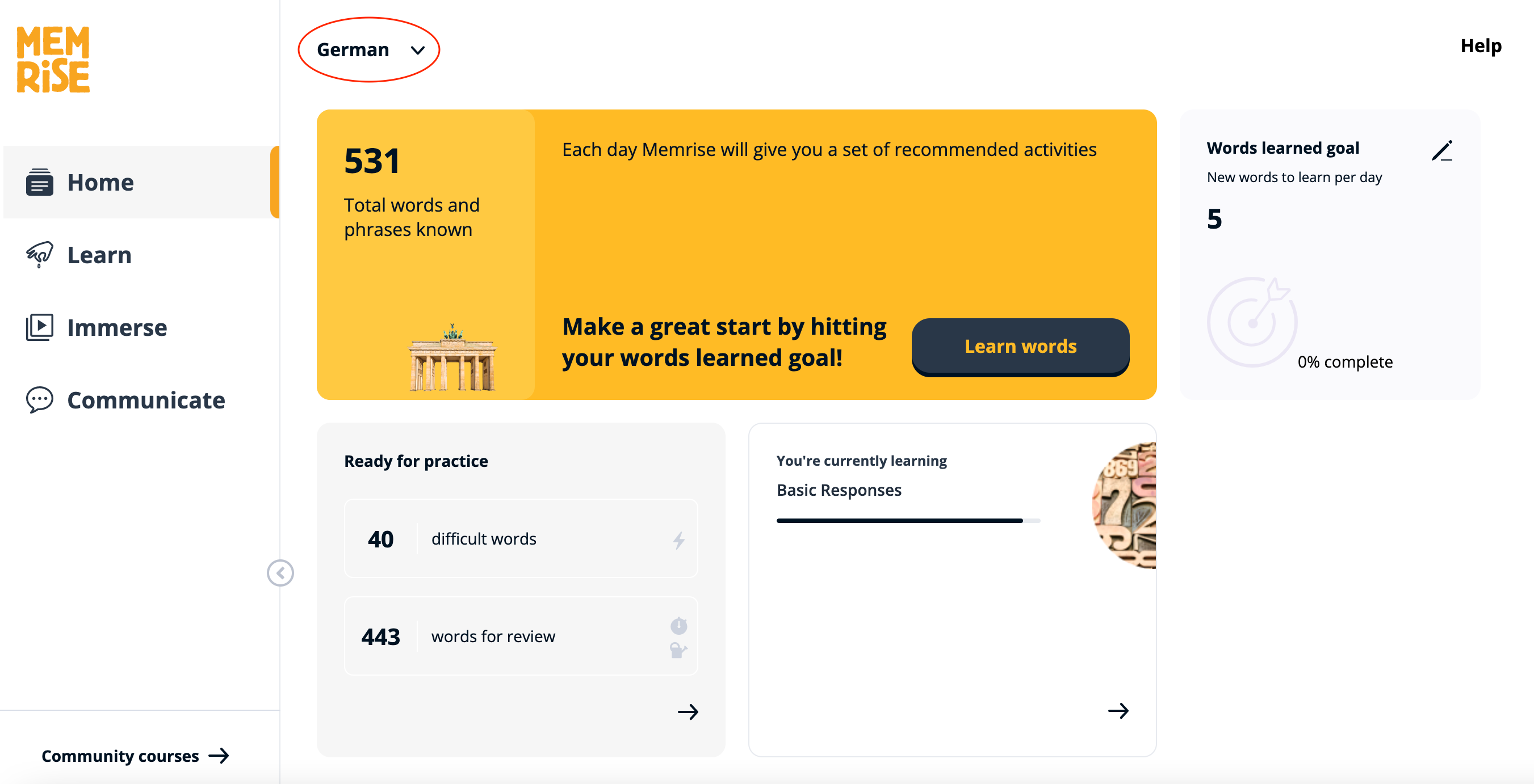 How do i search for a language or change the language i m learning on